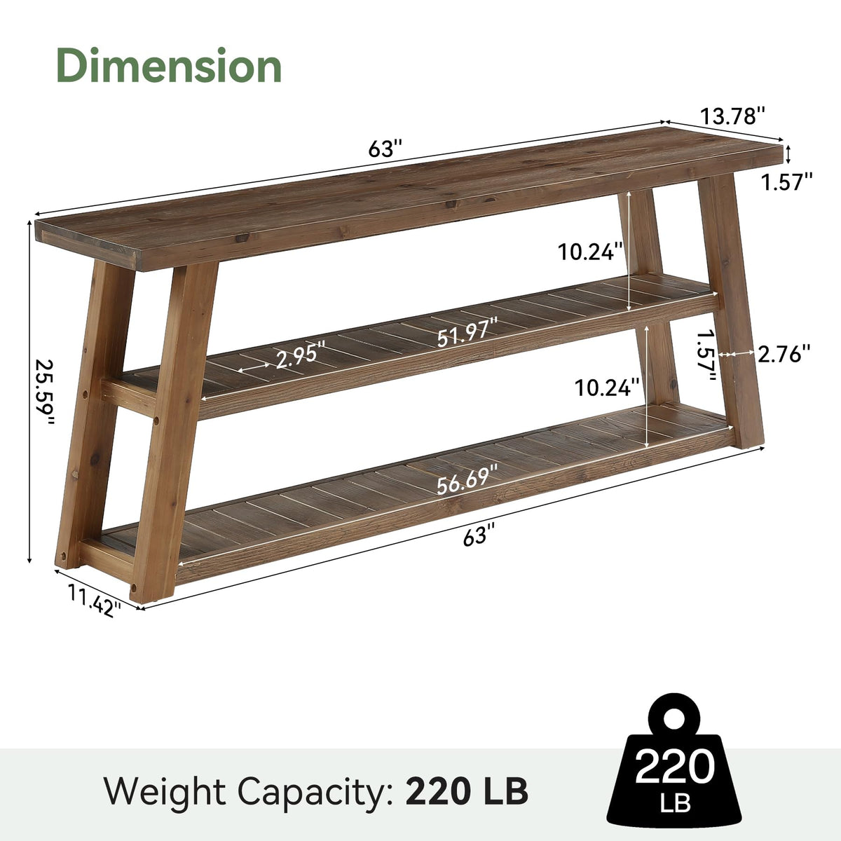 63" Solid Wood TV Stand T449