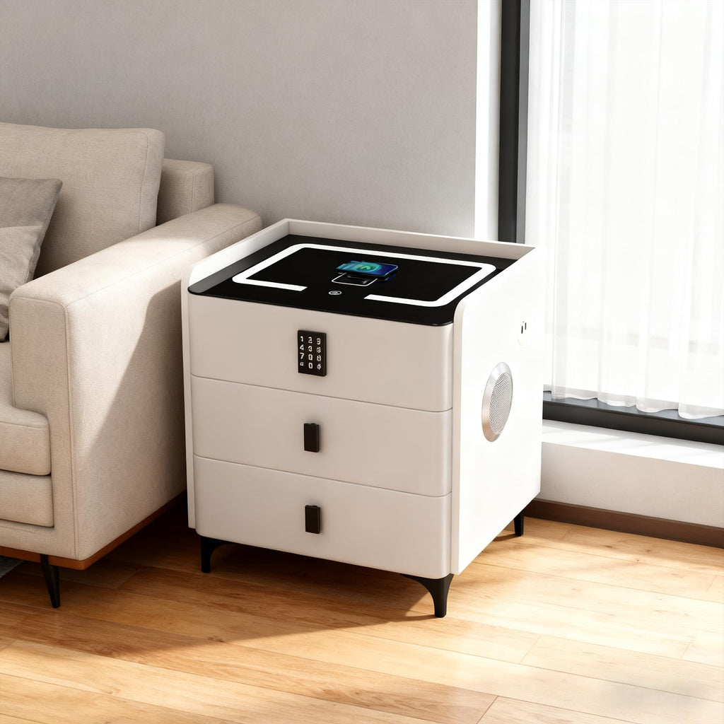White Nightstand with Charging Station and LED Lights M426127