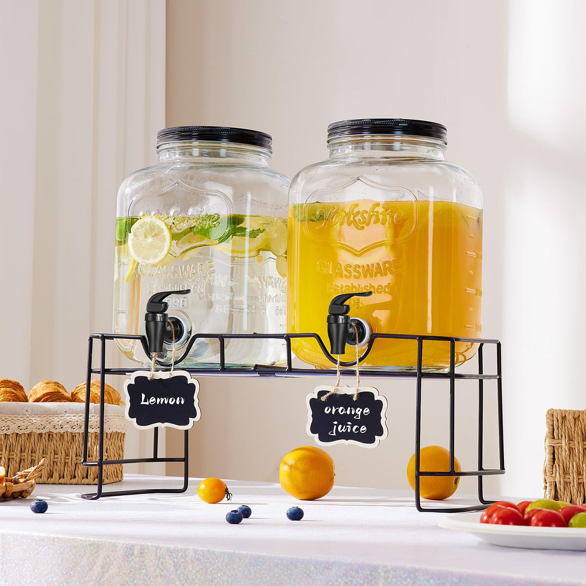 2pcs 1.5 Gallon Glass Drink Dispenser with Metal Stand X61768