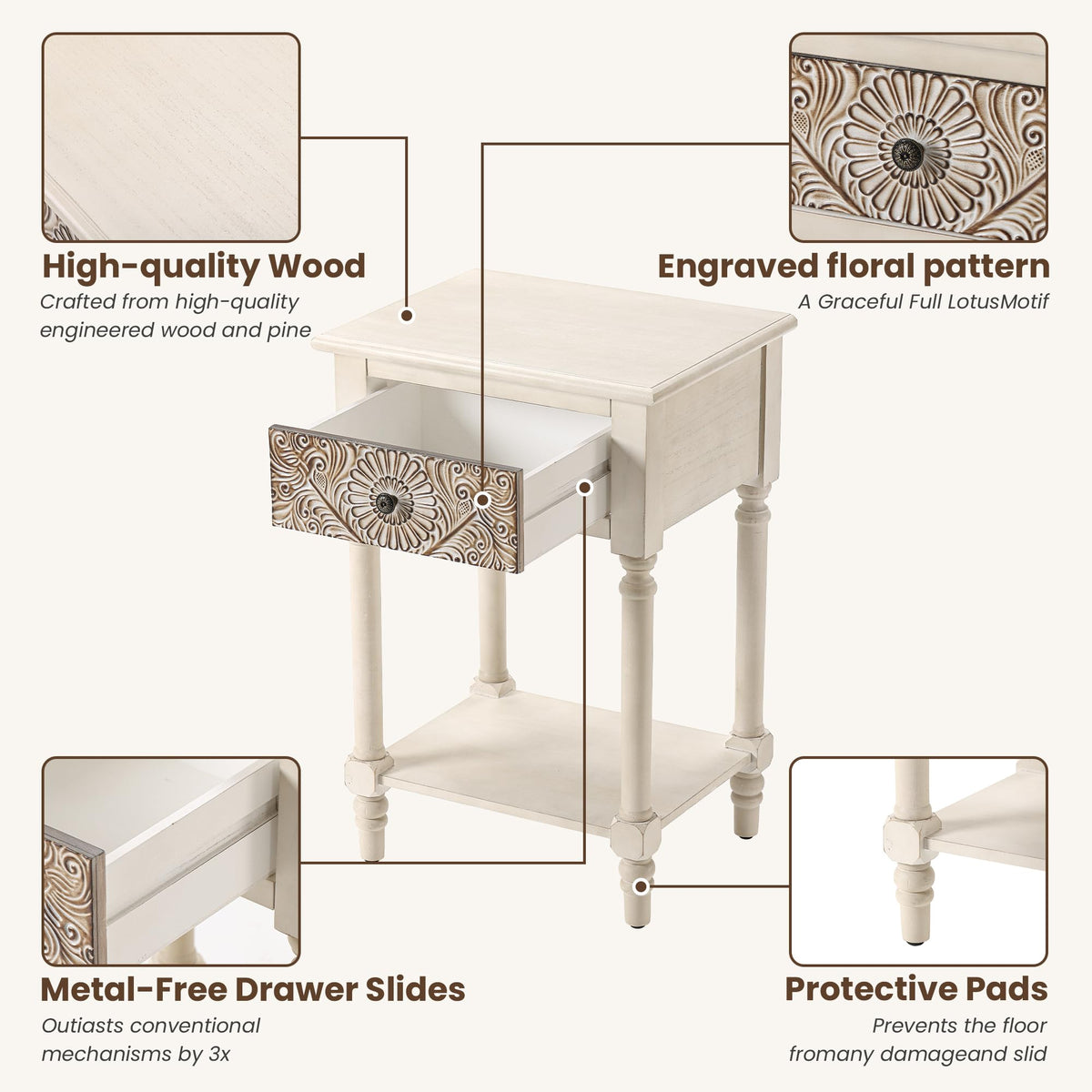 2 Pieces MDF 2-Tier Nightstand with Storage Drawer S655