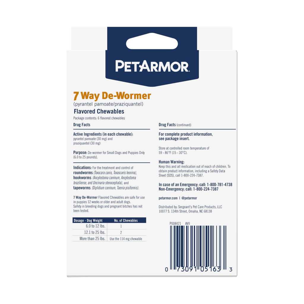 Dog Dewormer Small 6-25 lbs 2-Count Chewable P296958