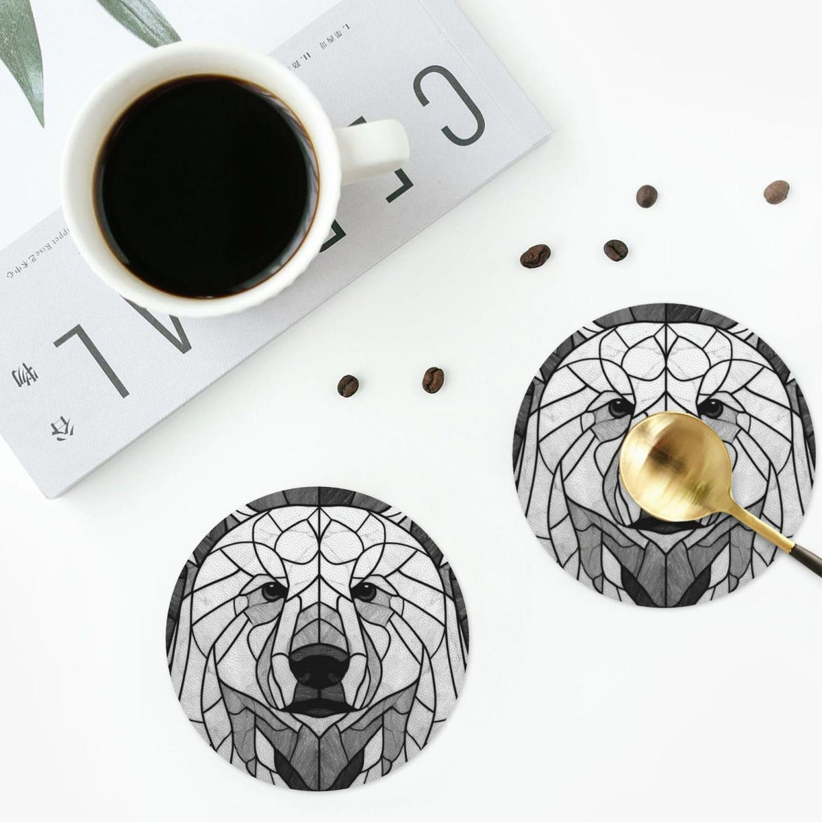 Black and White Bear Leather Coasters Set of 4 W8780