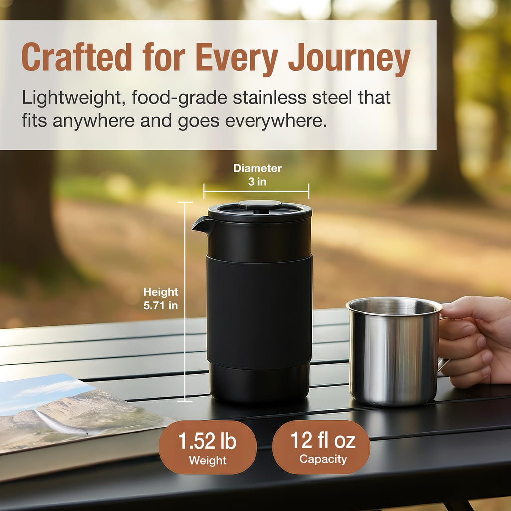 12 oz Double Wall Insulated Travel French Press Coffee Maker Set J868399
