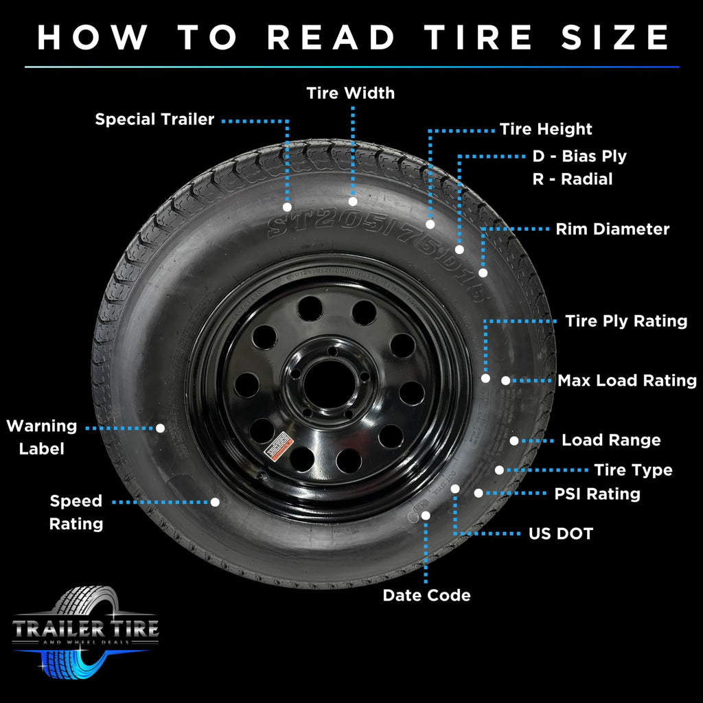 ST205/75R15 Trailer Tire on Rim Load Range C 6 Ply 5 Lug Black Wheel J5823