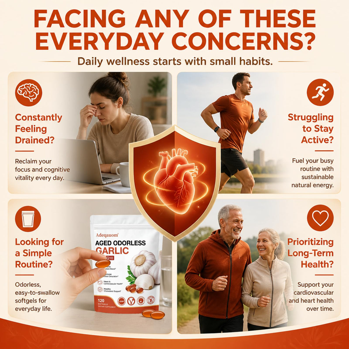 1200 mg Odorless Aged Garlic Extract Softgels with CoQ10 Ubiquinol & Vitamin K2, 120 Softgels Y578