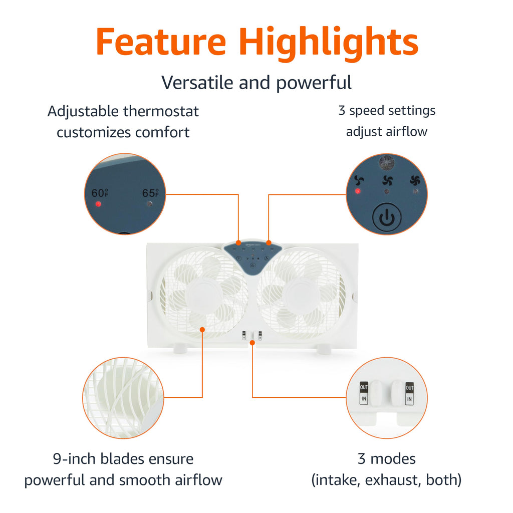 Twin Window Fan with Reversible Airflow, 3 Speeds, White M299