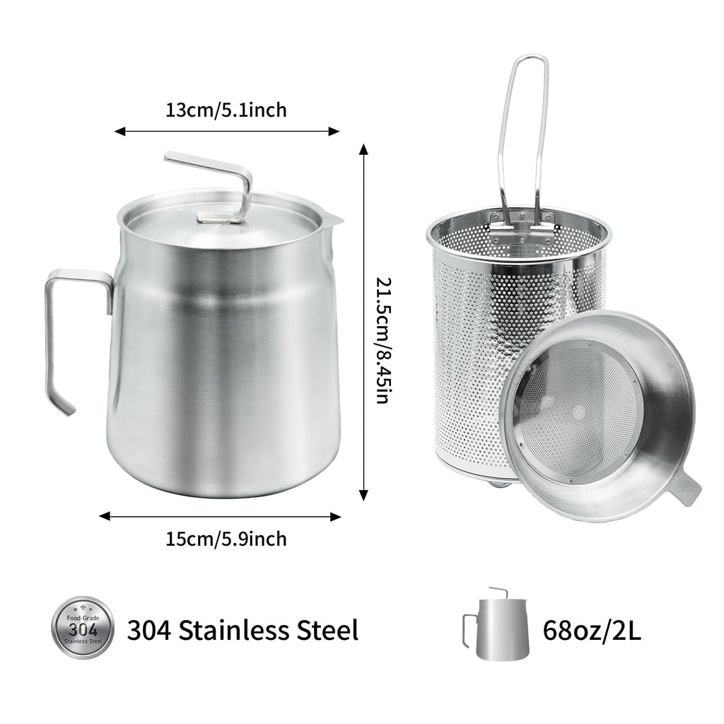 68oz Stainless Steel Oil Filter Pot with Fryer Basket O6146