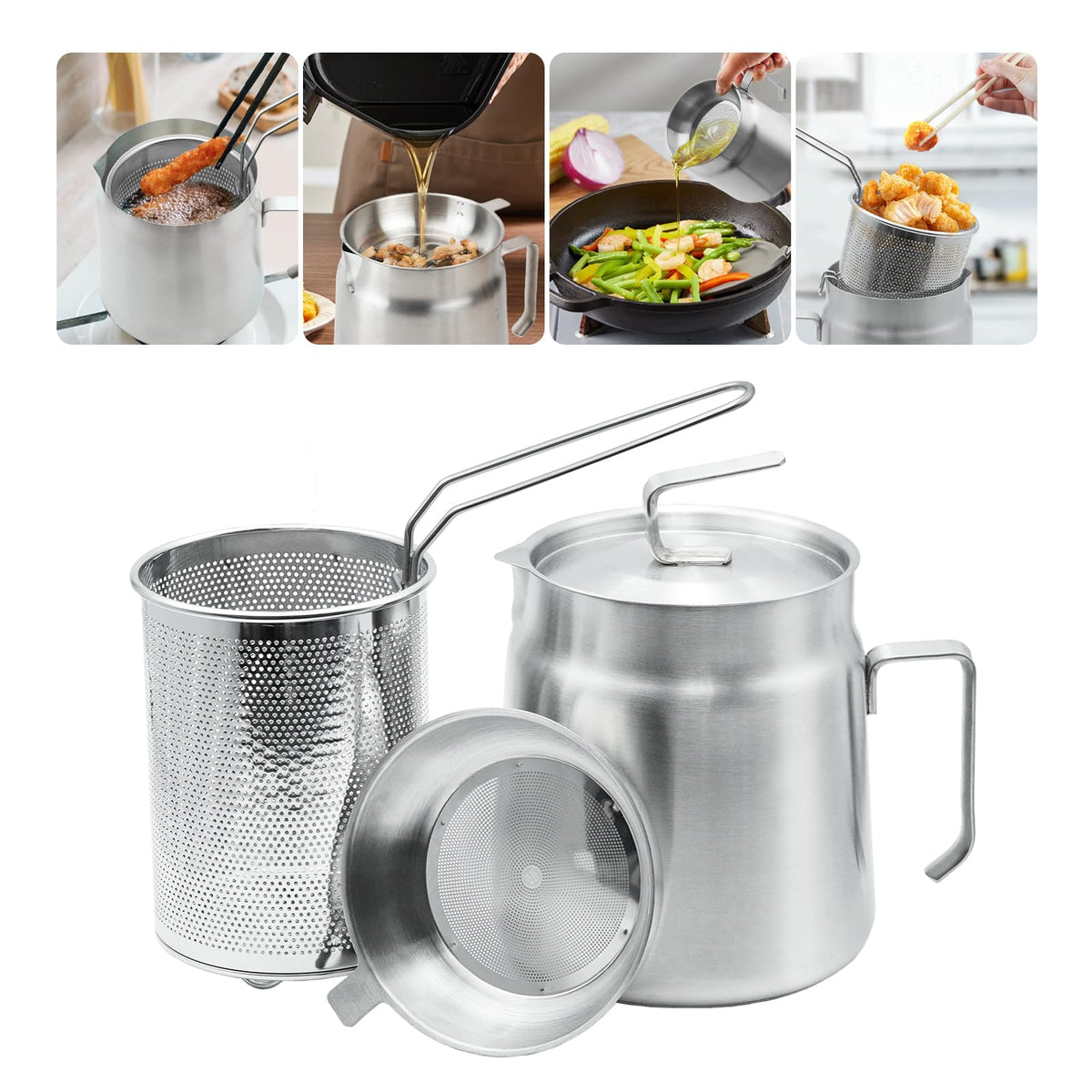 68oz Stainless Steel Oil Filter Pot with Fryer Basket O6146