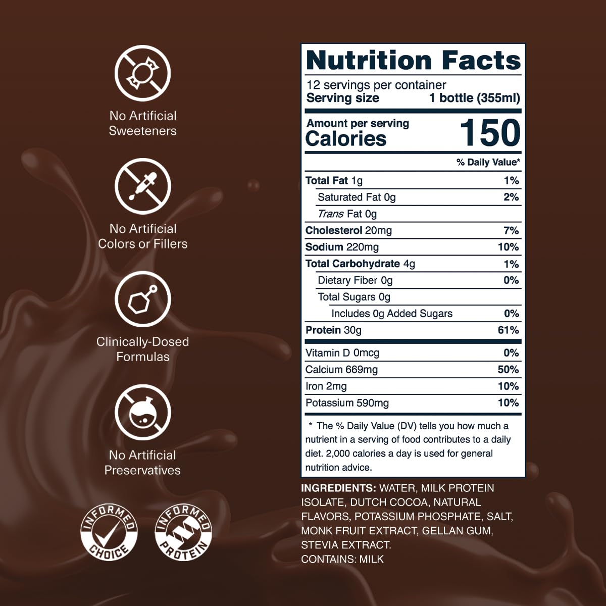 Grass-Fed Protein Shake Chocolate 12 Pack G54355