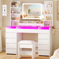 Glass Top Vanity Desk with Mirror and Stool Y27585