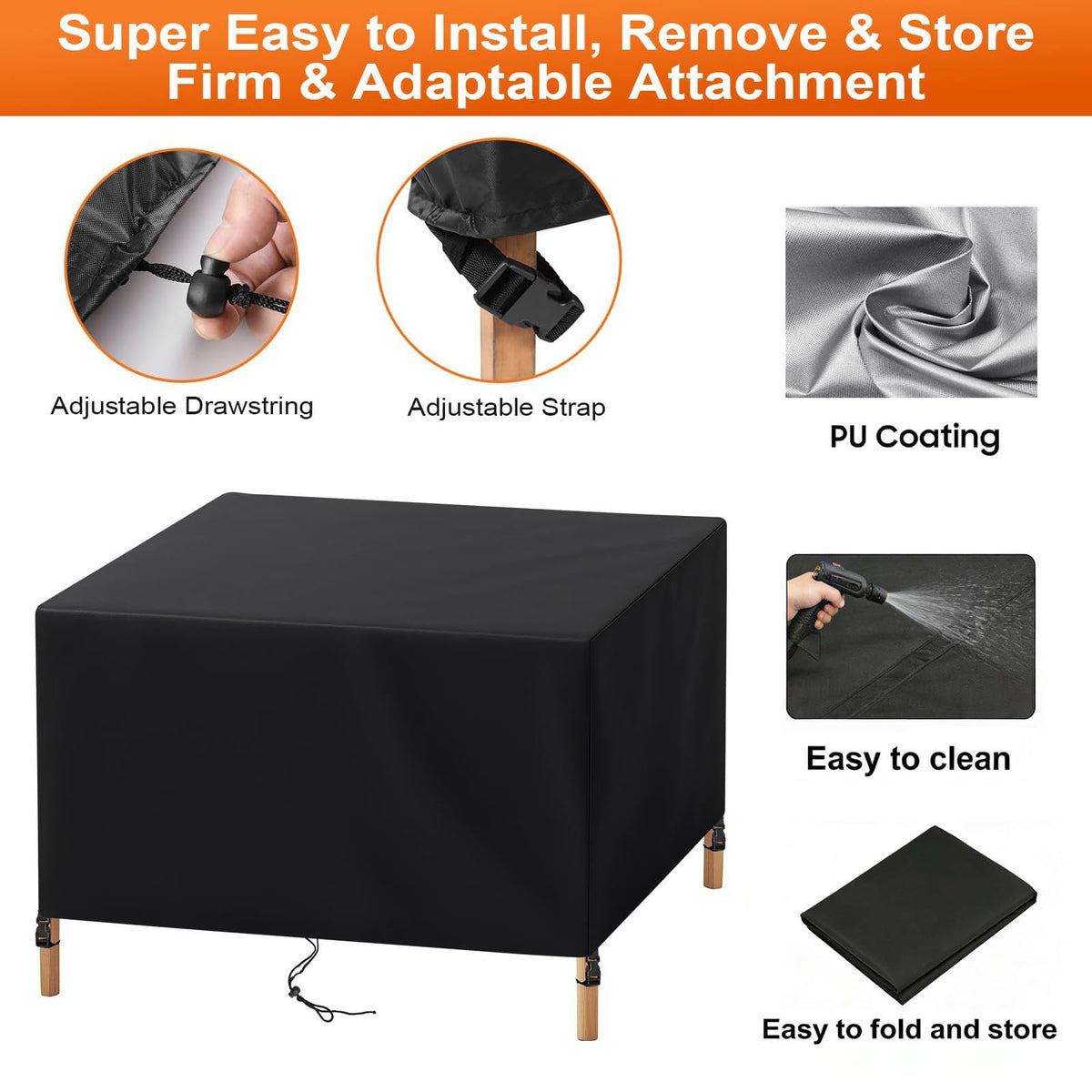 Black Waterproof Oxford Patio Furniture Cover Y97214