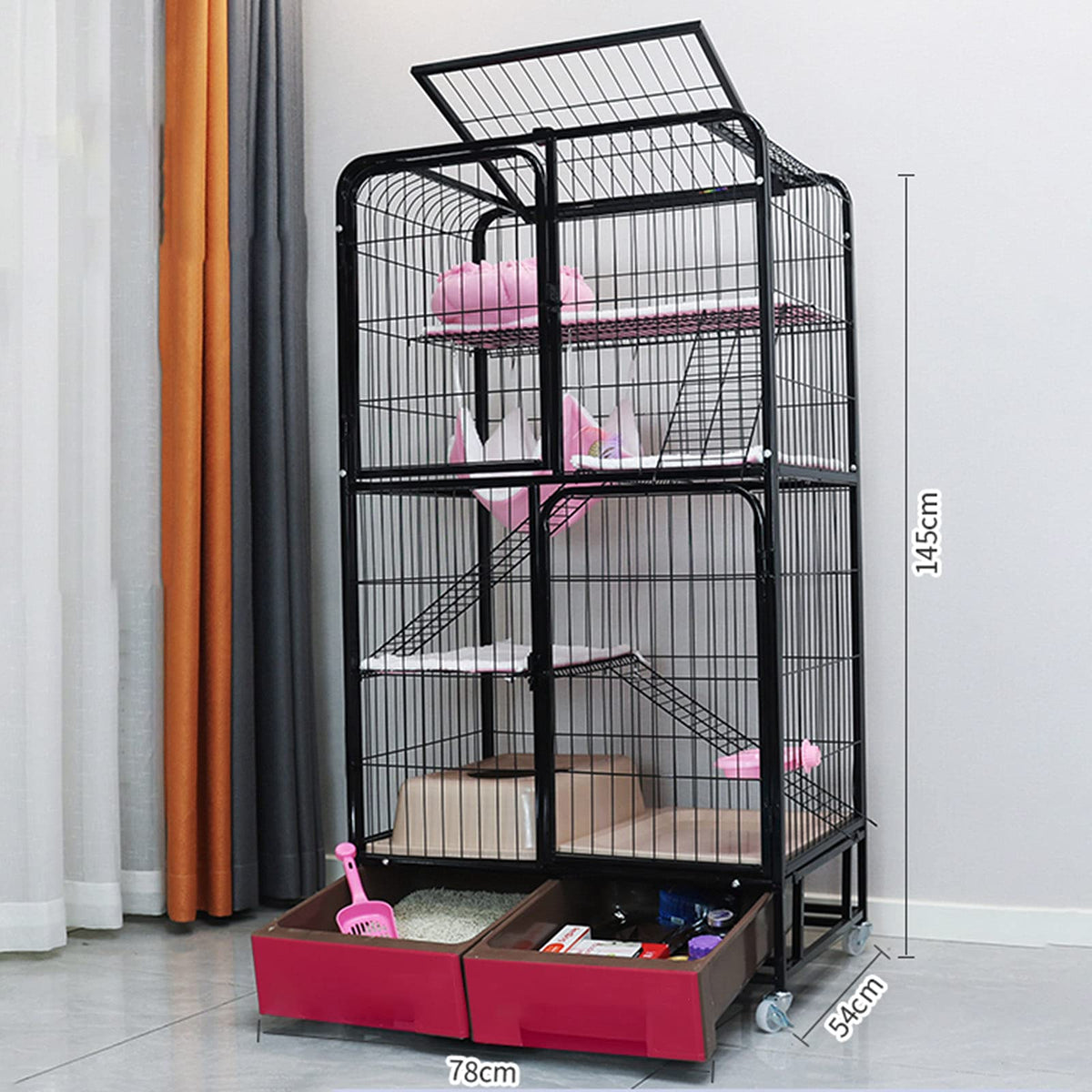 Black Four Layer Metal Cat Cage Dog Crate J89142