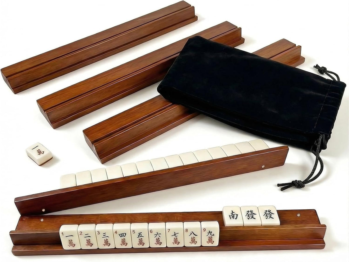 Wooden Mahjong Racks with Pushers Set of 4 X500632