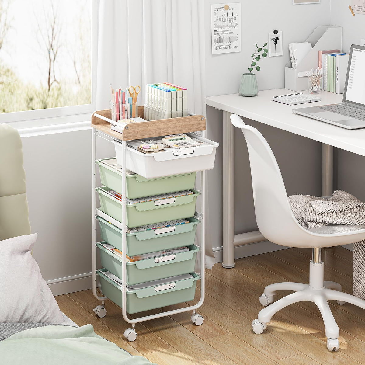 Green Utility Cart with 6 Drawers K292285