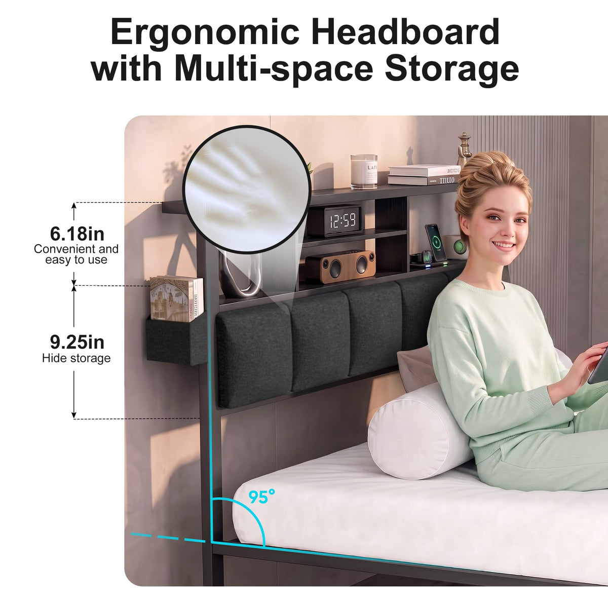 Twin Bed Frame with LED Lights, Storage Drawers and Charging Station S824039