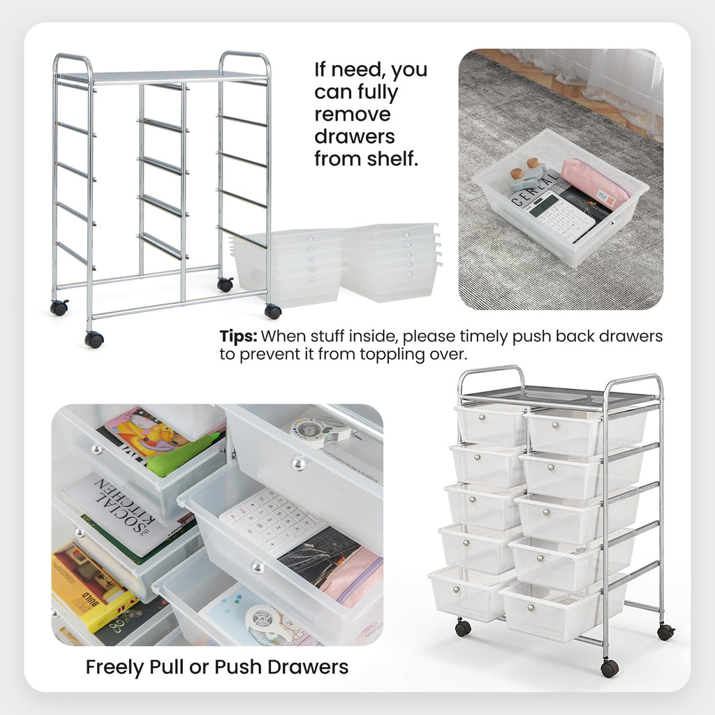10 Drawer Rolling Storage Cart with Metal Frame Q9158
