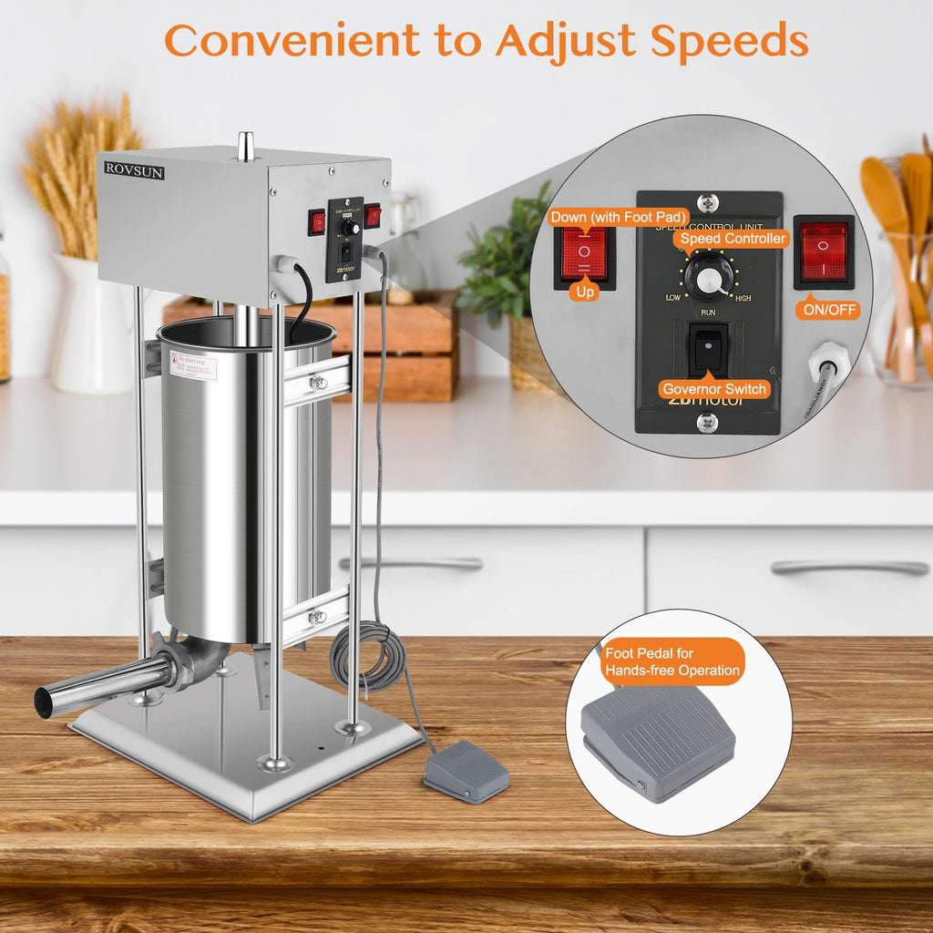 15L Electric Stainless Steel Sausage Stuffer with 5 Stuffing Tubes B1024