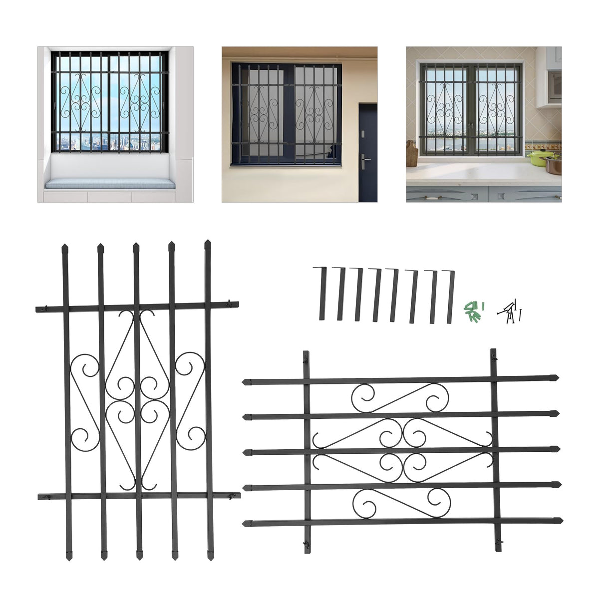 Black 24 x 36 Inch 2PCS Heavy Duty Window Security Bars P889