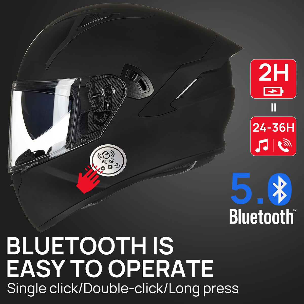 Motorcycle Helmets with Built in Bluetooth Dual Visor Matte Black S H77224
