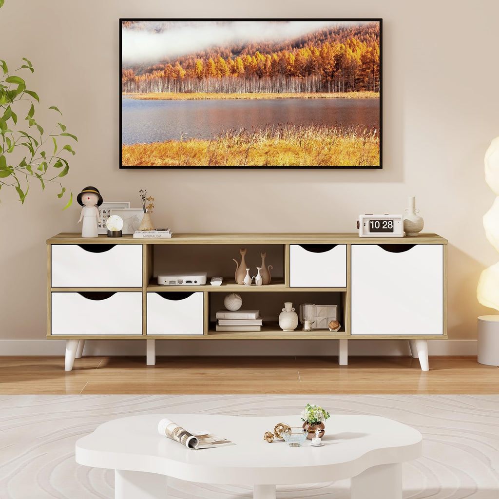 White TV Stand with 4 Drawers and 2 Open Shelves O54176