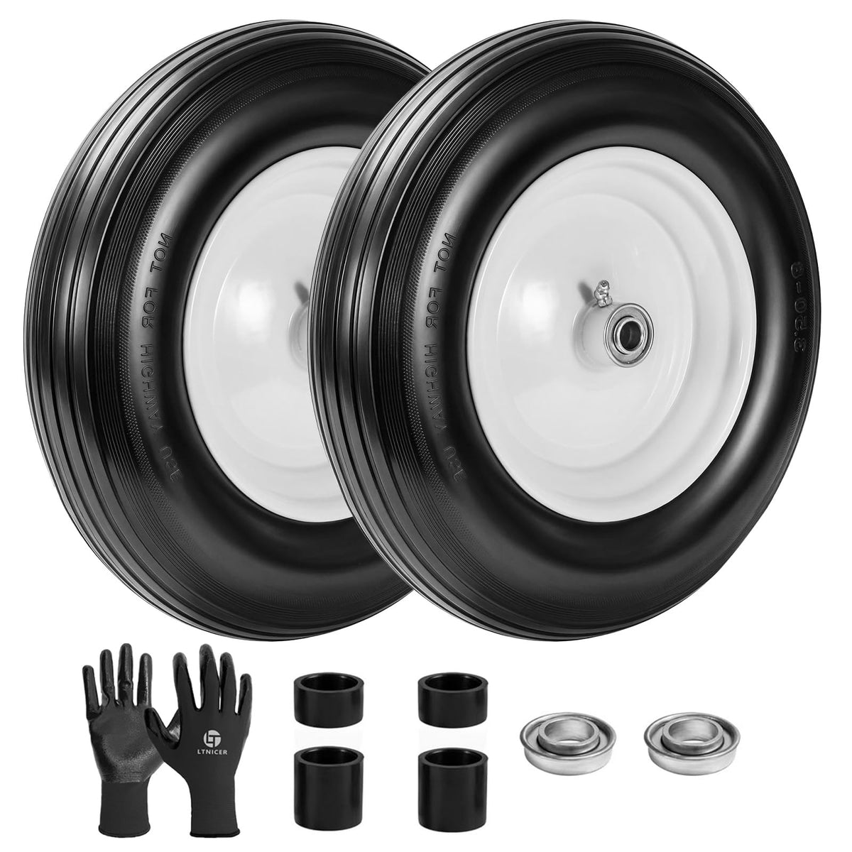 14.5" Flat Free Wheelbarrow Tire with 3/4" & 5/8" Bearing H970828
