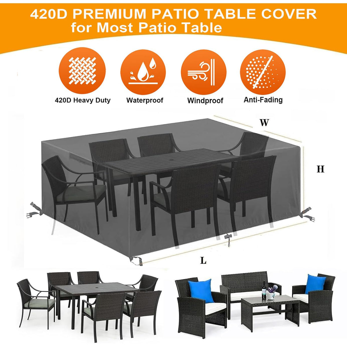 Black Waterproof Oxford Patio Furniture Cover Y97214