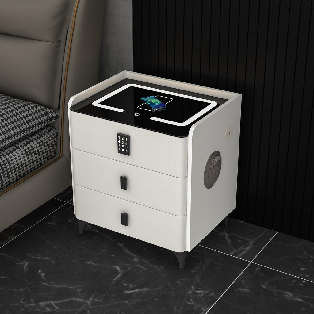 White Nightstand with Charging Station and LED Lights M426127