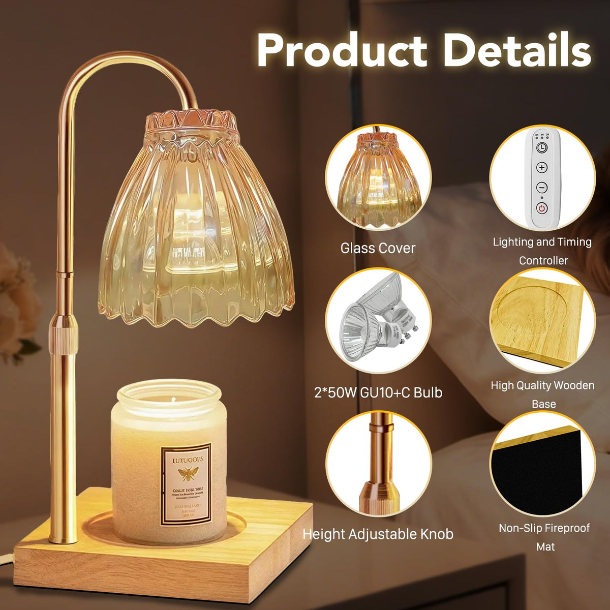 Dual Bulbs Dimmable Adjustable Height Candle Warmer N335017