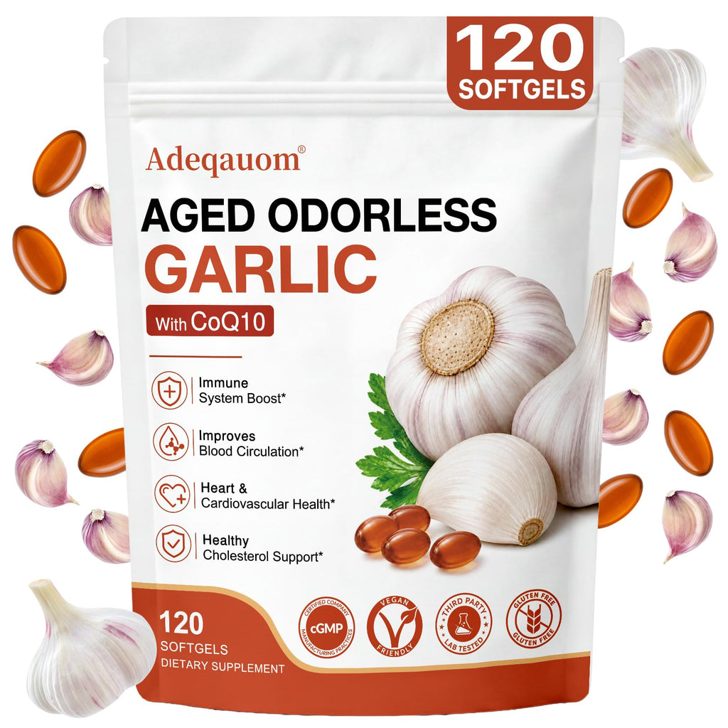 1200 mg Odorless Aged Garlic Extract Softgels with CoQ10 Ubiquinol & Vitamin K2, 120 Softgels Y578