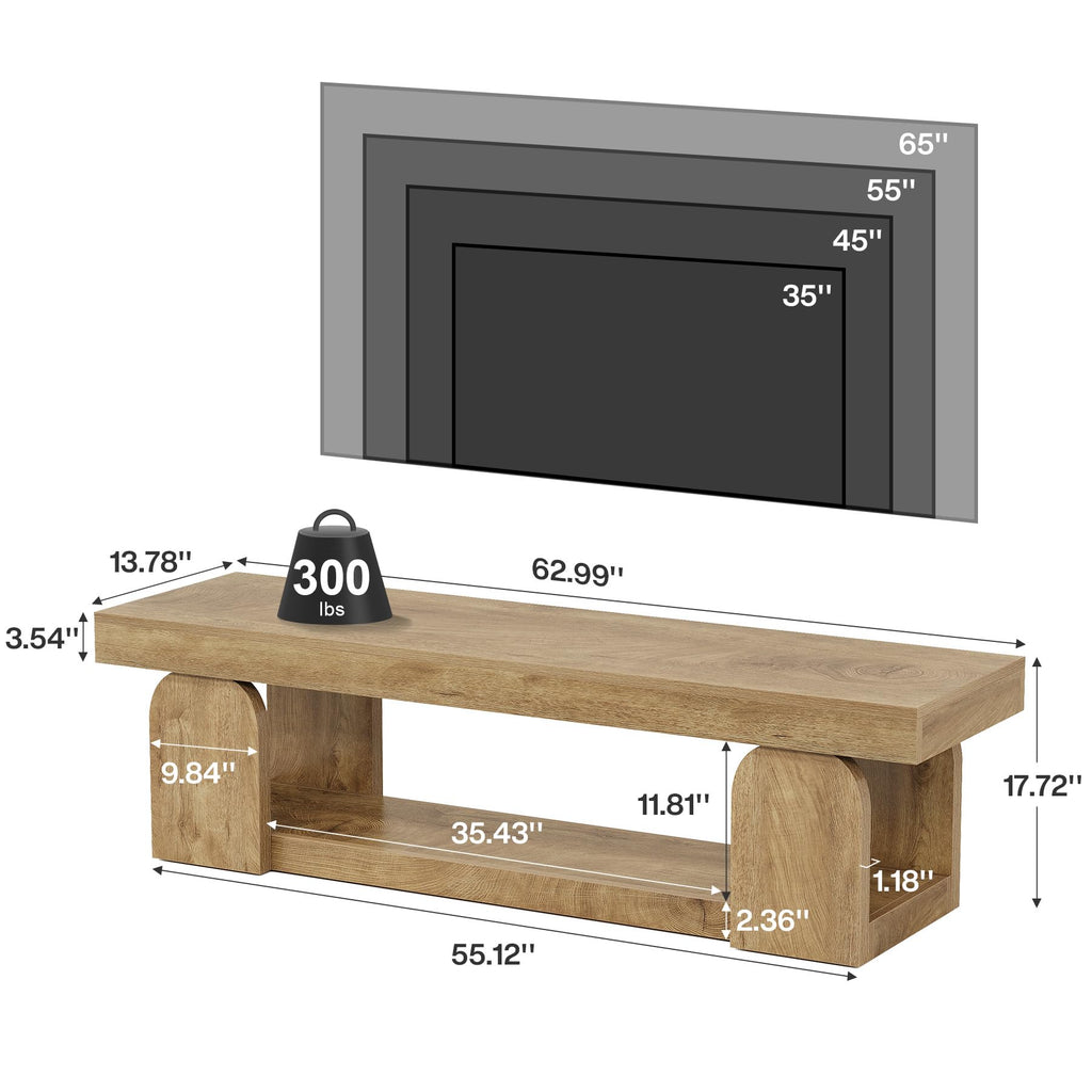 63" Wood TV Stand with Open Storage Shelf Z4151