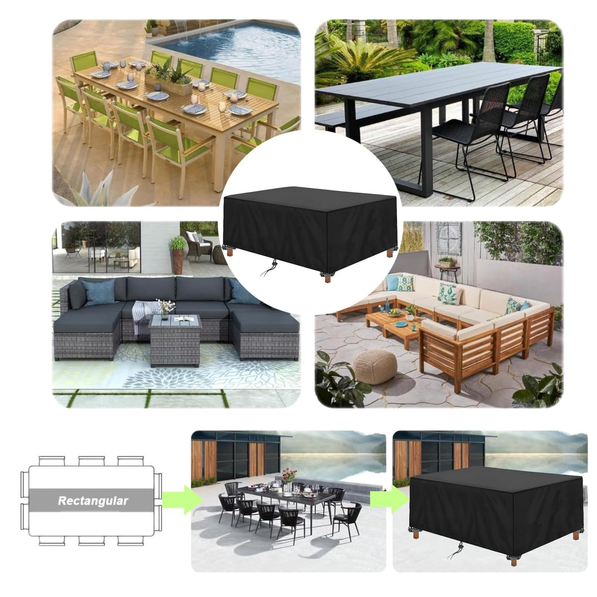 Black Waterproof Oxford Patio Furniture Cover Y97214
