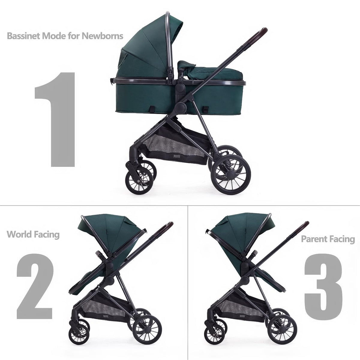2 in 1 Convertible Reversible Seat Foldable Aluminum Alloy Stroller Q474816