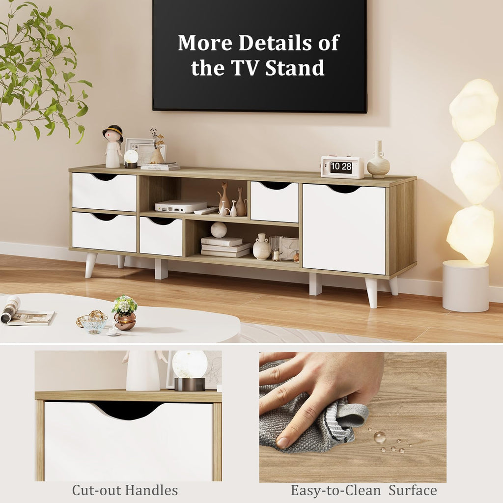 White TV Stand with 4 Drawers and 2 Open Shelves O54176