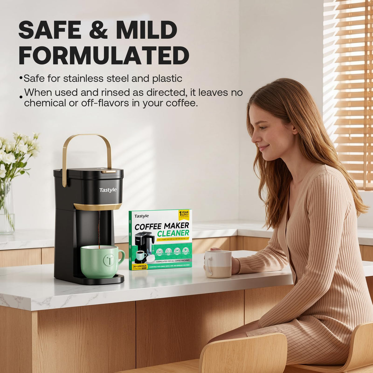 Mini Single Serve Coffee Maker with 30 Descaler Tablets Y432886