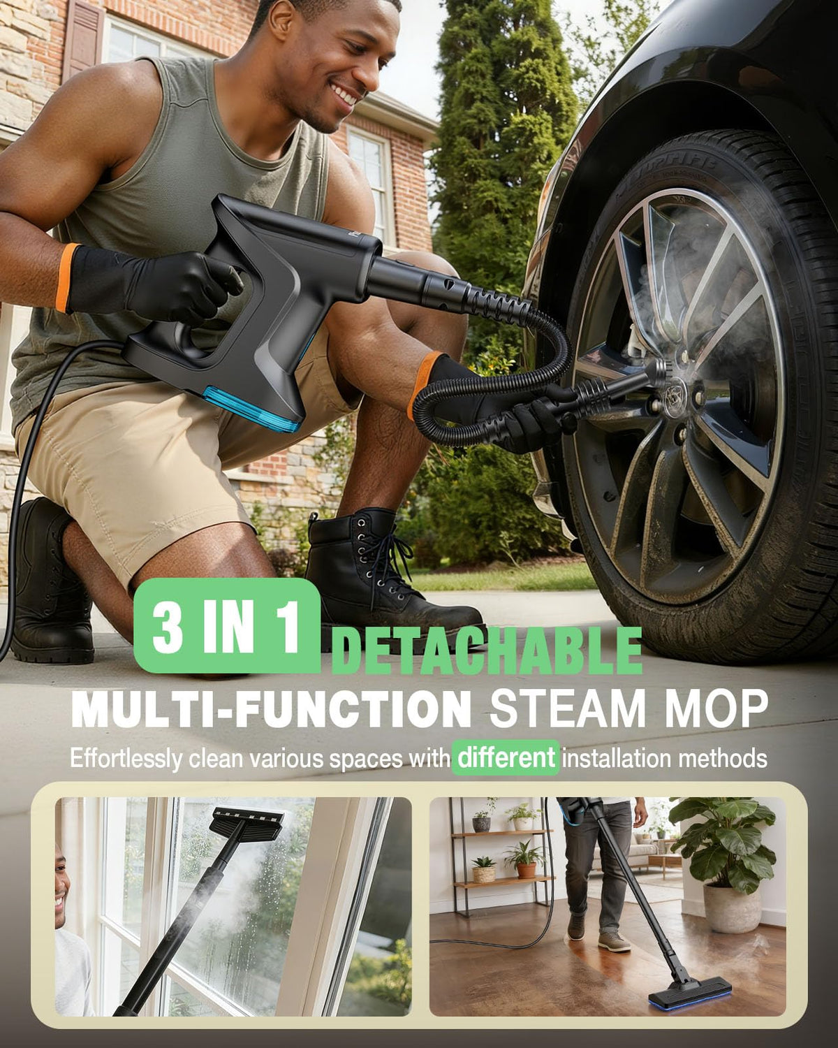 14-in-1 Lightweight Detachable Handheld Steam Mop Black M627953