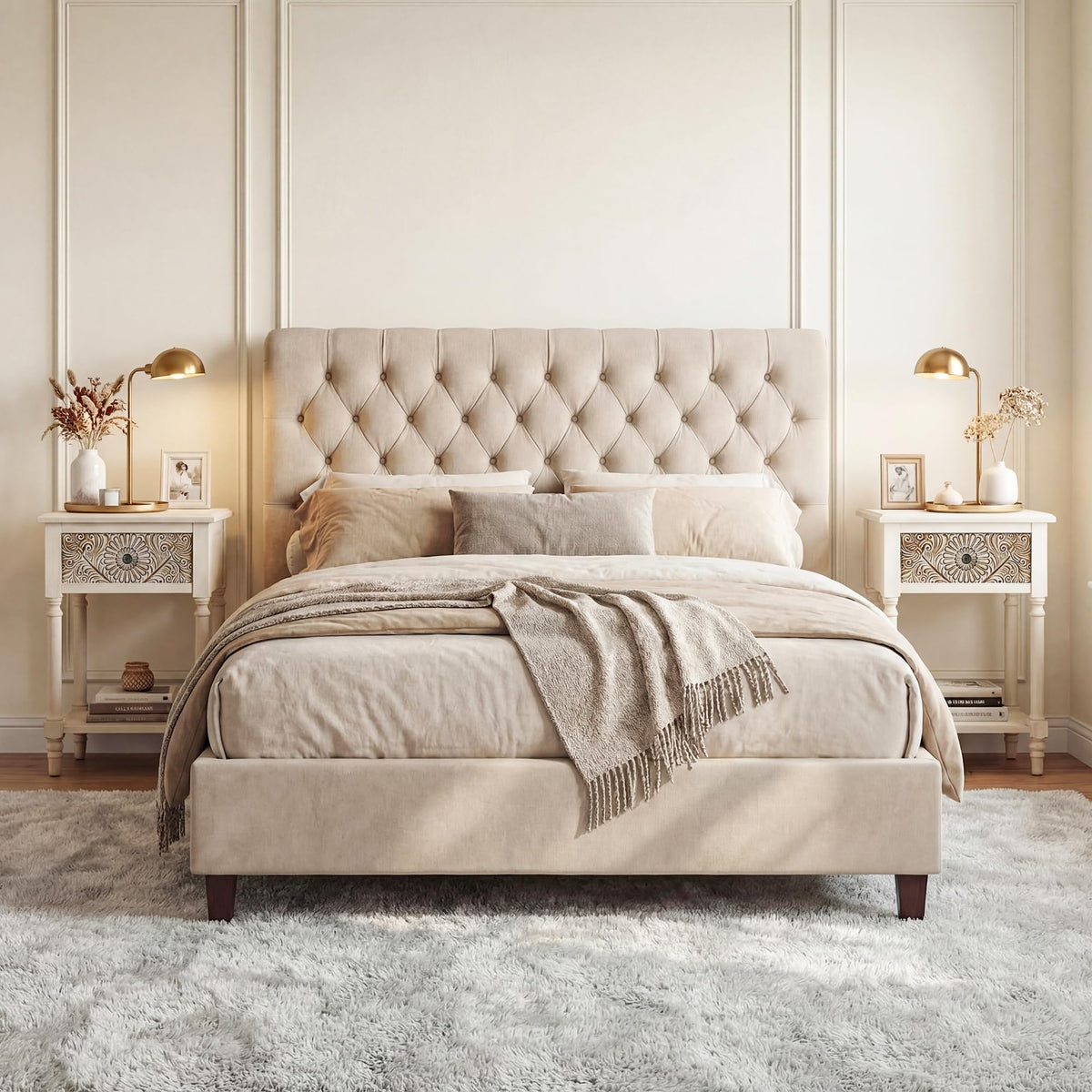 2 Pieces MDF 2-Tier Nightstand with Storage Drawer S655