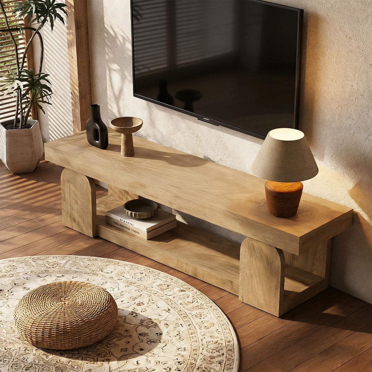 63" Wood TV Stand with Open Storage Shelf Z4151