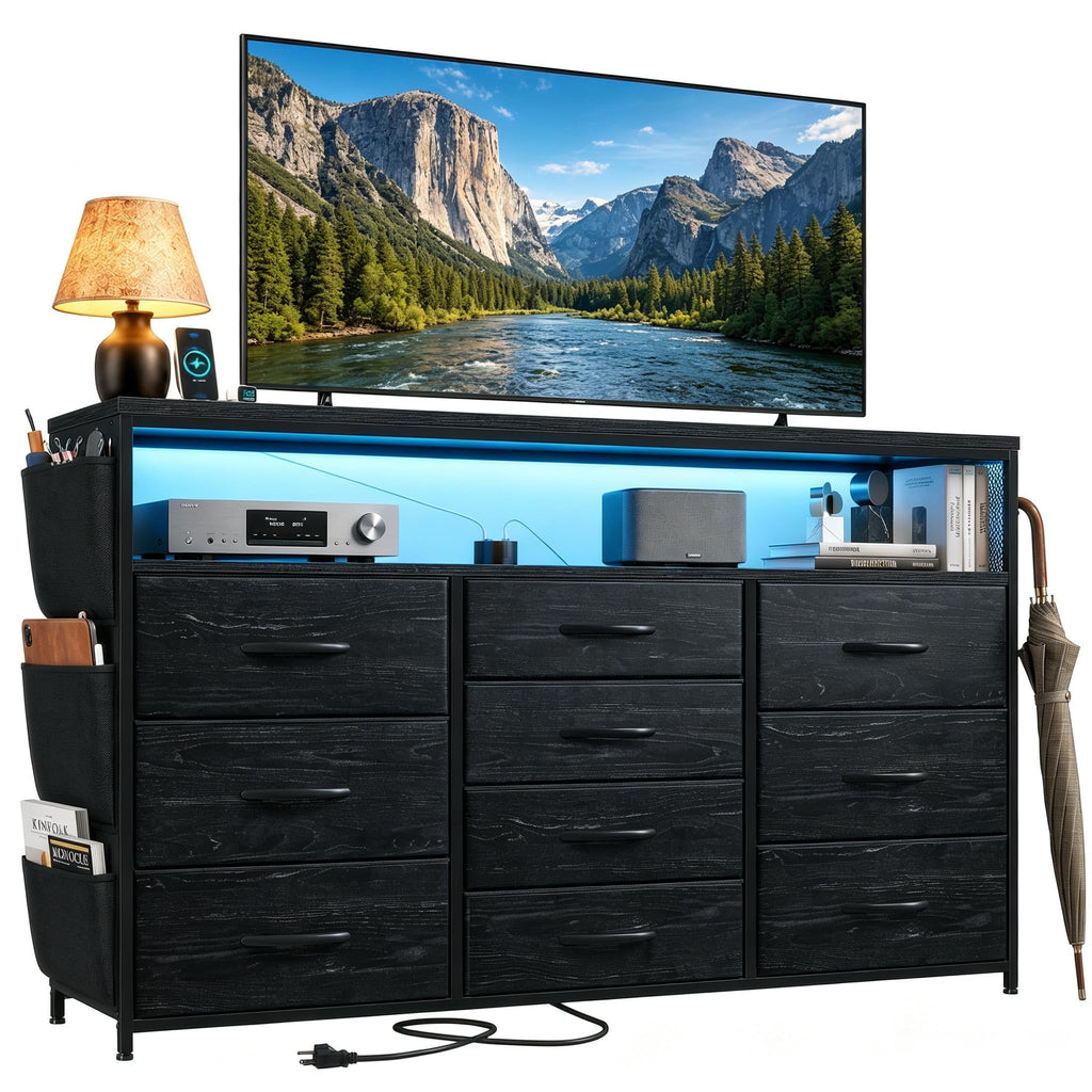 10 Drawer Dresser with LED Lights & Power Outlets D674522