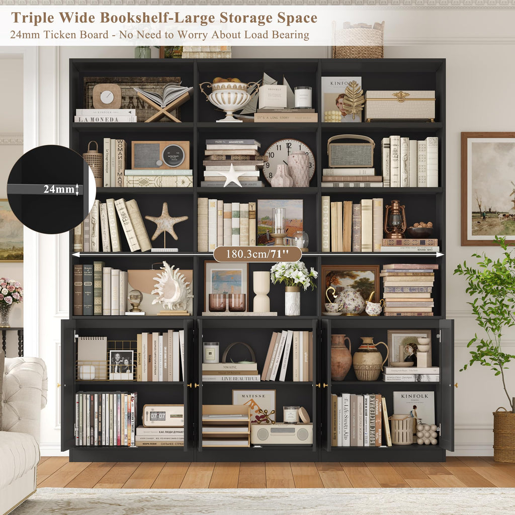 75" Tall Black Bookshelf with 6 Doors D11861