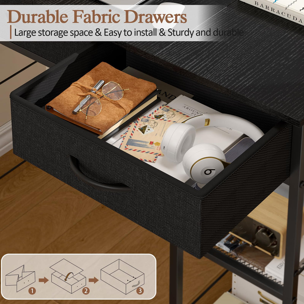 Black Small Writing Desk with 2 Drawers and Storage Shelf J355