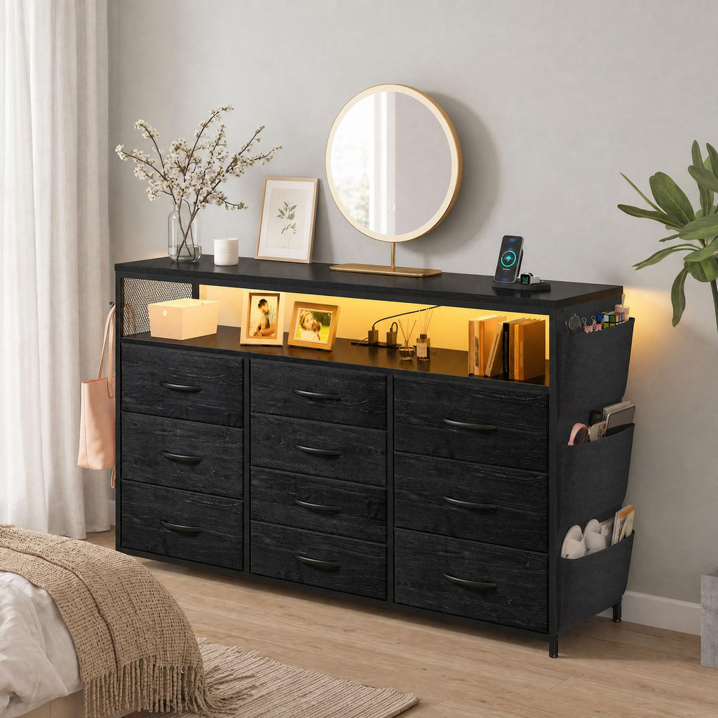 10 Drawer Dresser with LED Lights & Power Outlets D674522