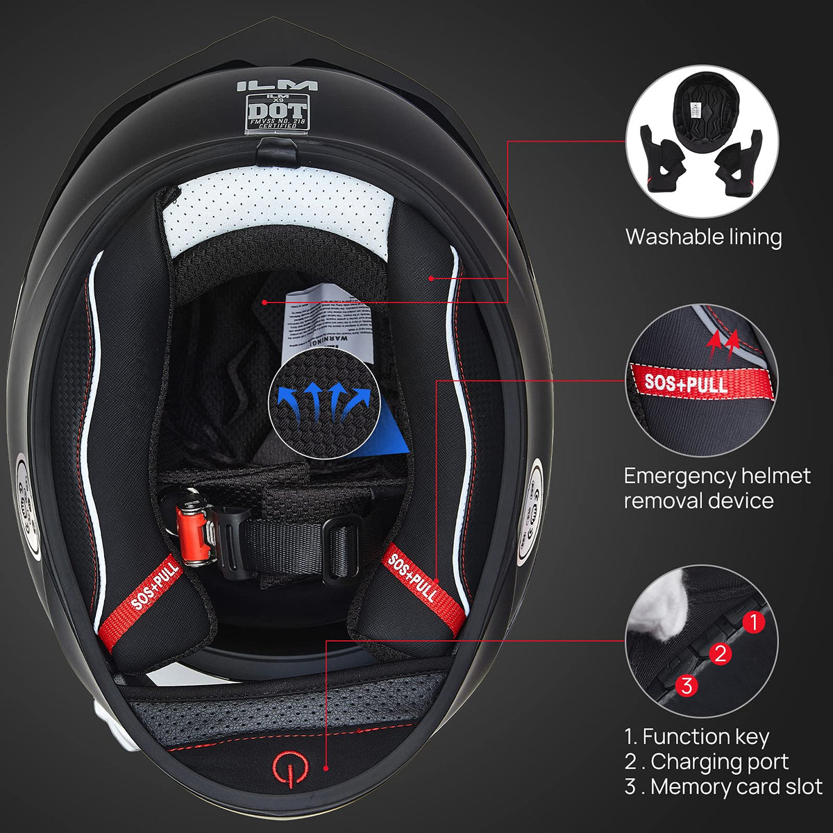 Motorcycle Helmets with Built in Bluetooth Dual Visor Matte Black S H77224