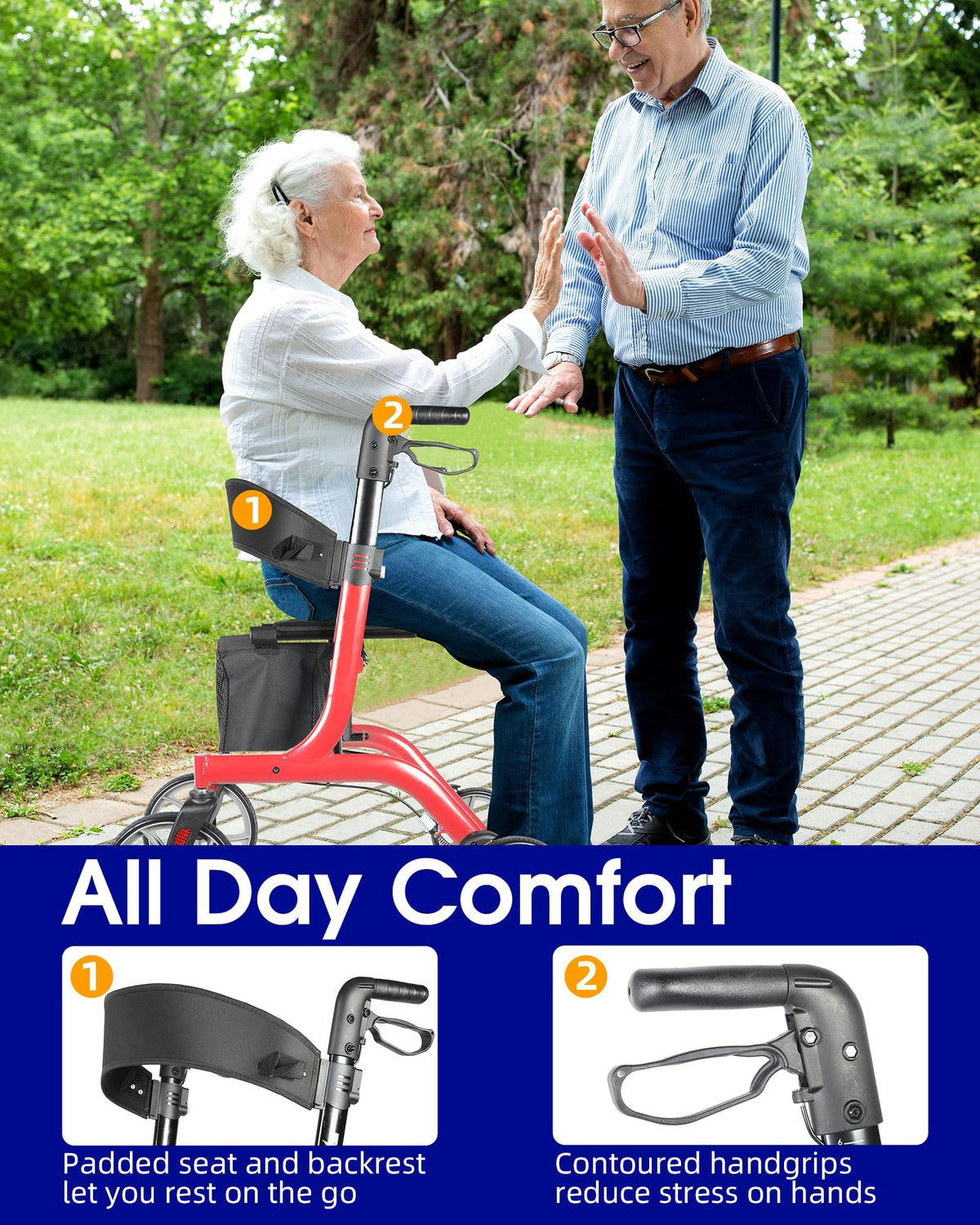 Foldable Rollator Walker with Seat, 19 lbs Lightweight, 10-Inch Wheels S57728