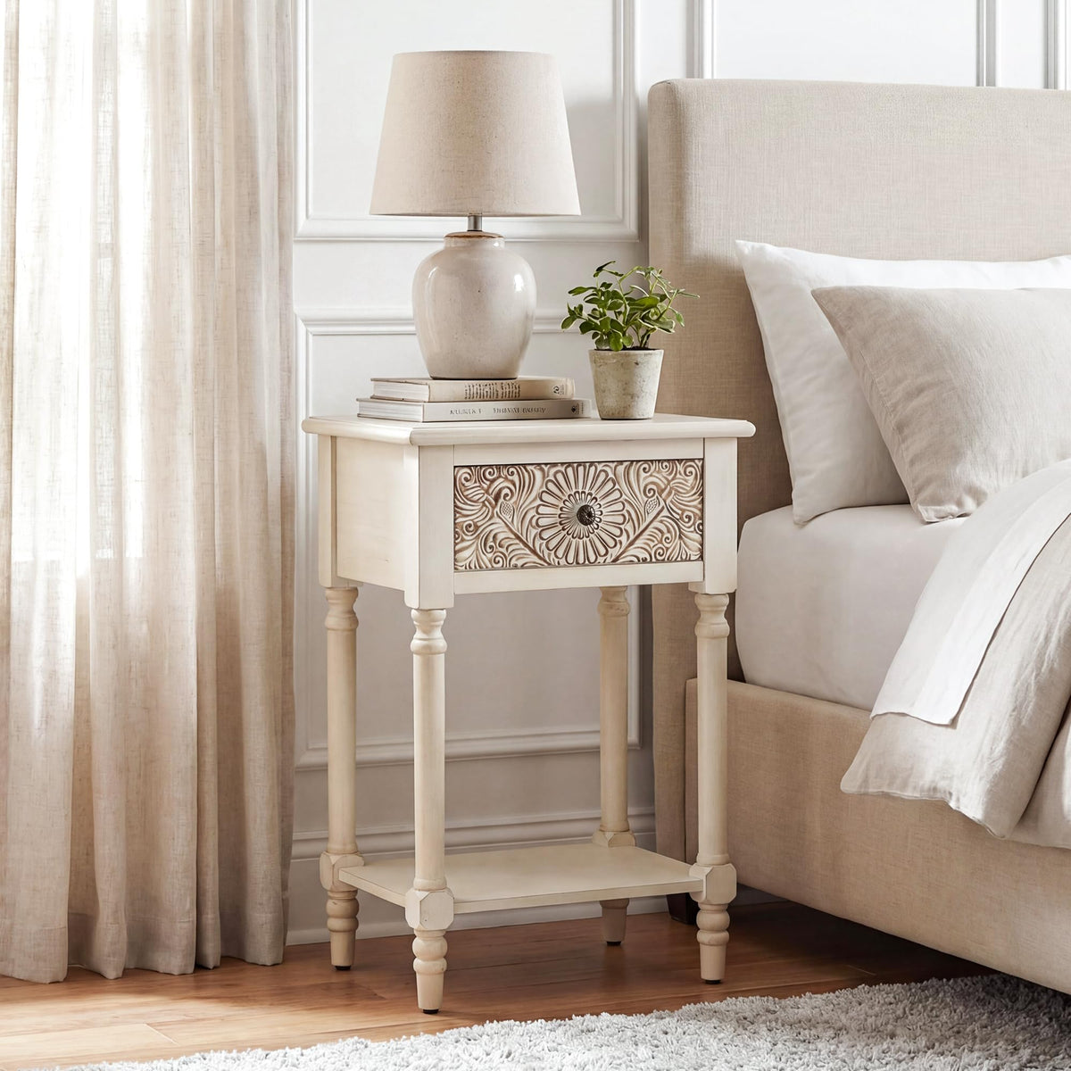2 Pieces MDF 2-Tier Nightstand with Storage Drawer S655