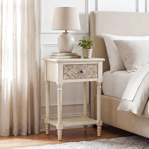 2 Pieces MDF 2-Tier Nightstand with Storage Drawer S655