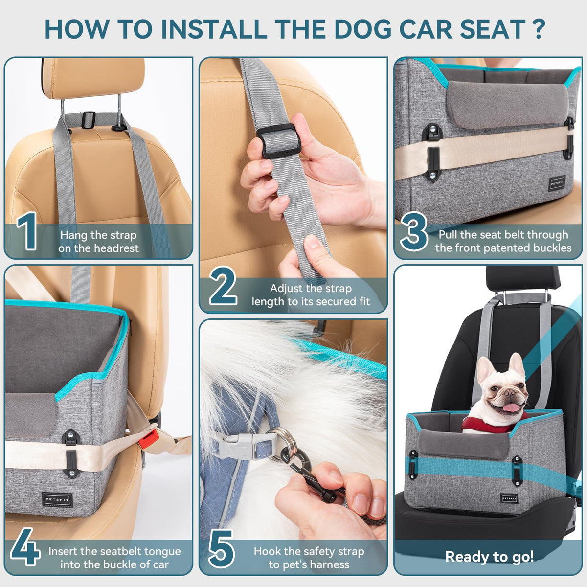Foldable Dog Booster Car Seat with Safety Tether E7302