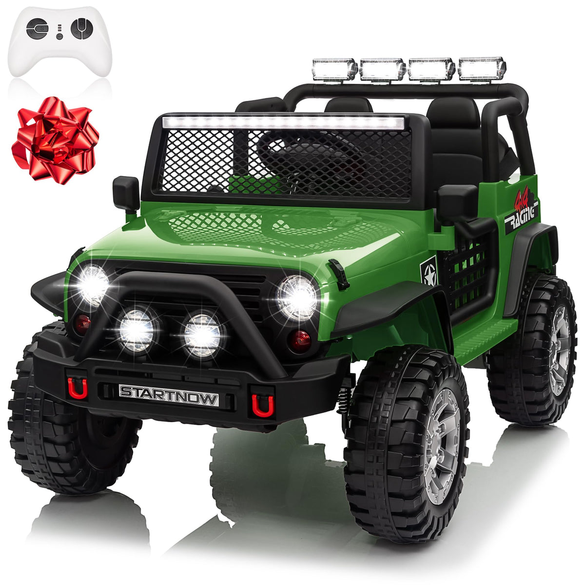 24V 4WD Ride on Truck Car with 800W Motors, Remote Control, 2 Seaters, Green T7647