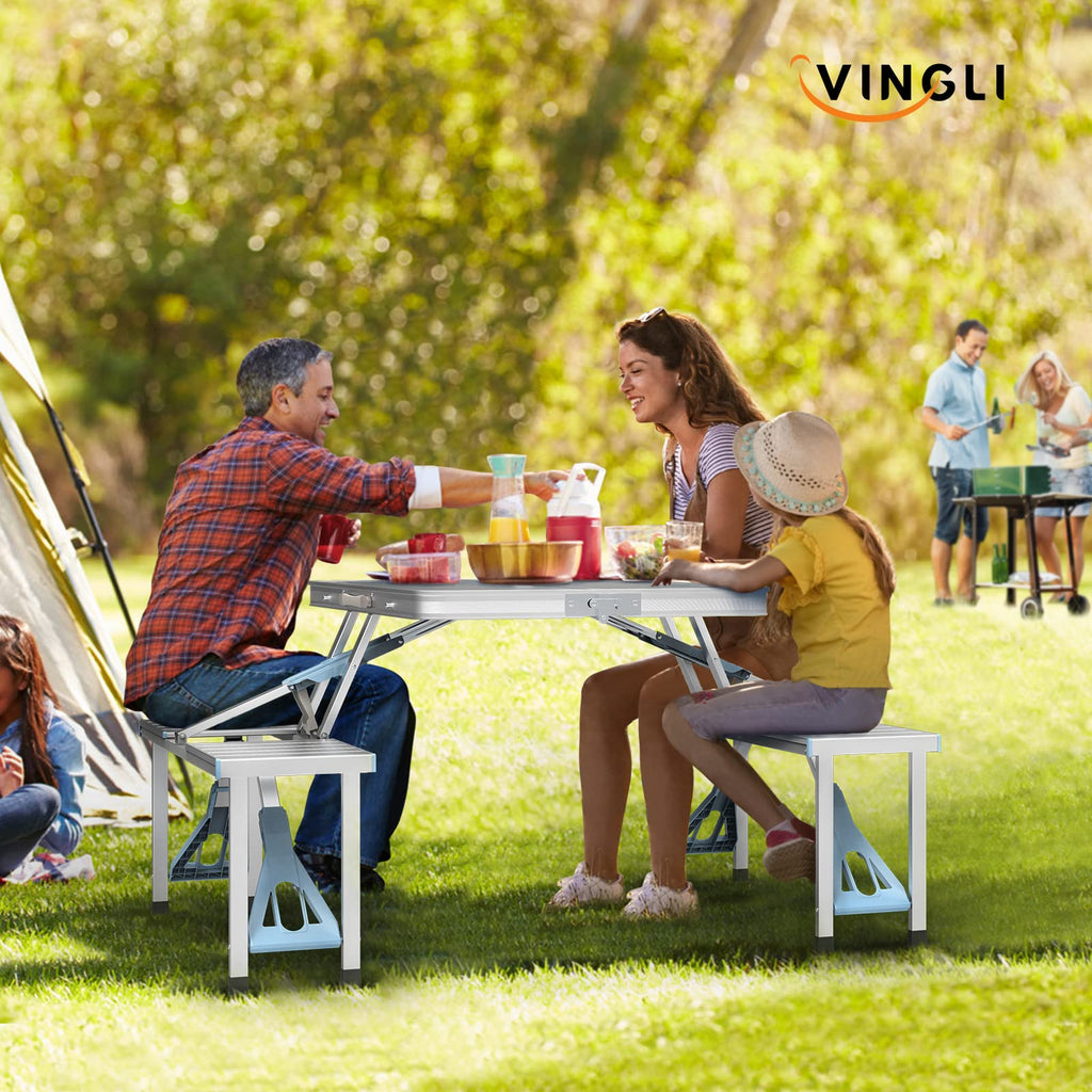 4Ft Folding Camping Picnic Table with Seats and Umbrella Hole Z87243