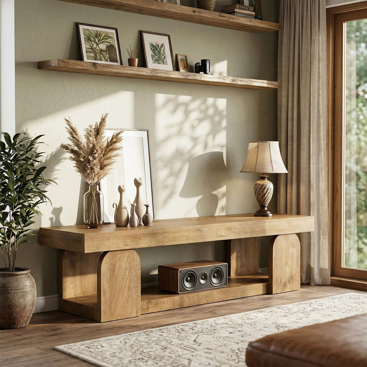 63" Wood TV Stand with Open Storage Shelf Z4151