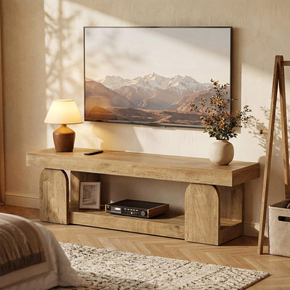 63" Wood TV Stand with Open Storage Shelf Z4151